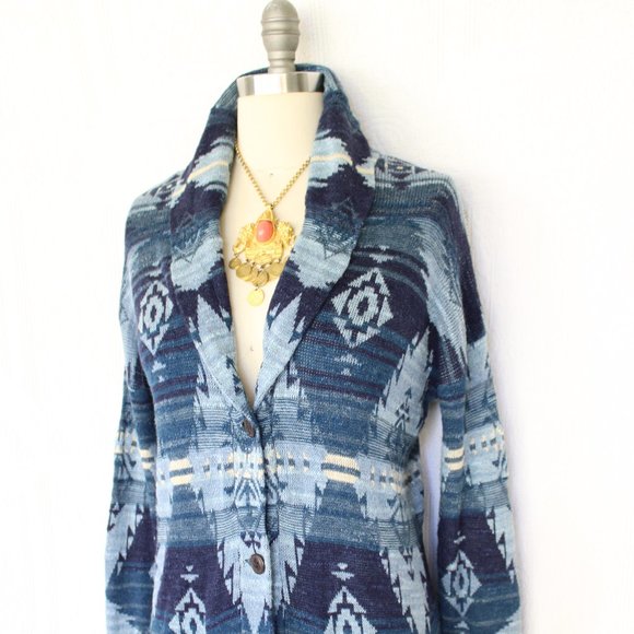 Ralph Lauren Denim & Supply Blue Southwest Cardigan Sweater Jacket L - Picture 7 of 10